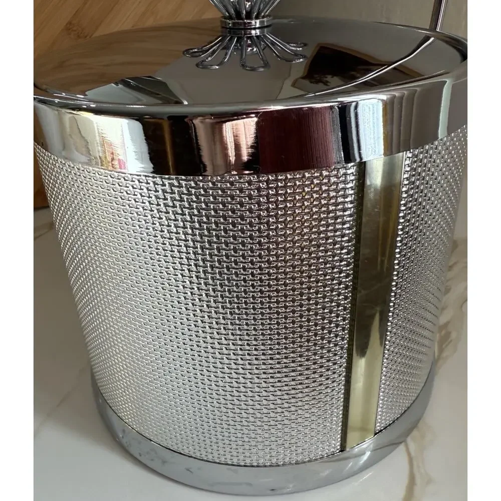 Vintage 1960 Serv Master Creations MCM Barware Metal Silver tone Ice Bucket 8.5”